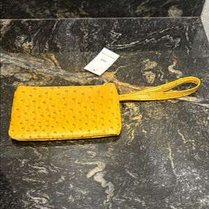Elegant Yellow Faux Ostrich Leather Wristlet